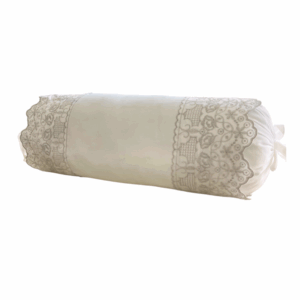Almofada Rolinho Bordada 15cm x 40cm - Branco/cinza